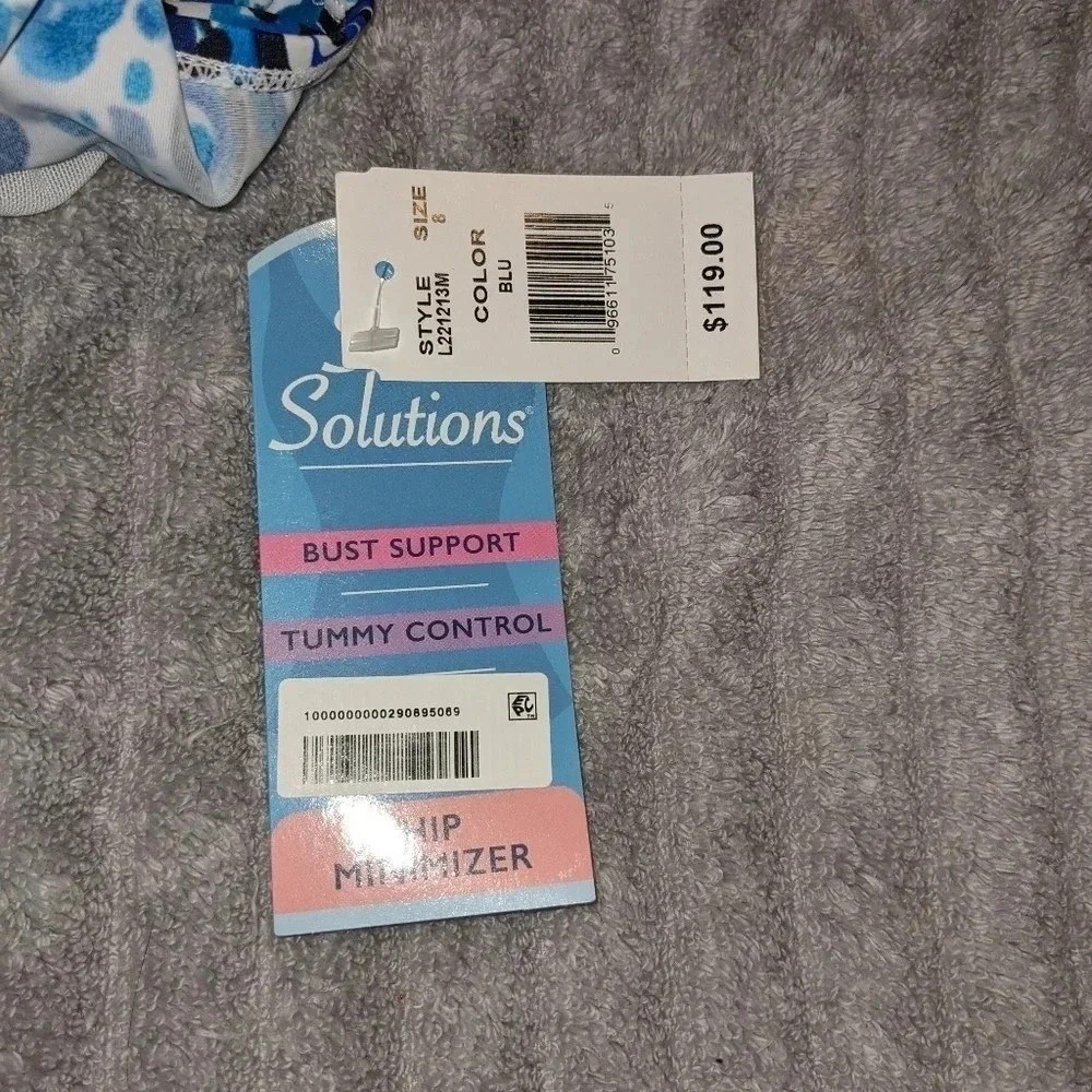 Swim Solutions Side Shirred Hip Tummy Minamizer Swimsuit Sz. 8 Blue NWT $118 - Picture 7 of 7